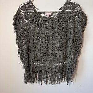 Boho crochet fringe boxy fit top festival layering beachy green loose fit grunge